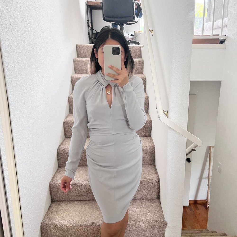 Extremely Rare Reiss Rossini Gray Cutout Ruched Waist Long Sleeve Dress US 2
